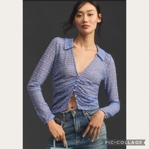 Anthropologie Long-Sleeve V-Neck Floral Lace Top in Lavender